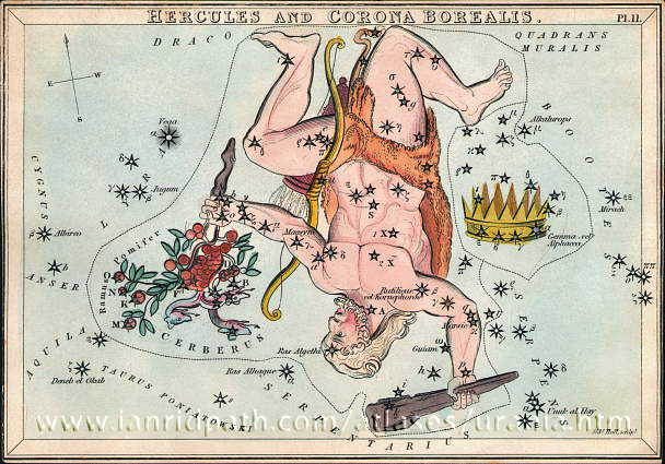 Сузір’я Геркулес з Атласу "Urania’s Mirror" (London, 1825)