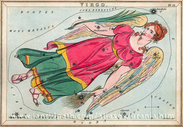 Созвездие Дева из Атласа "Urania’s Mirror" (London, 1825)