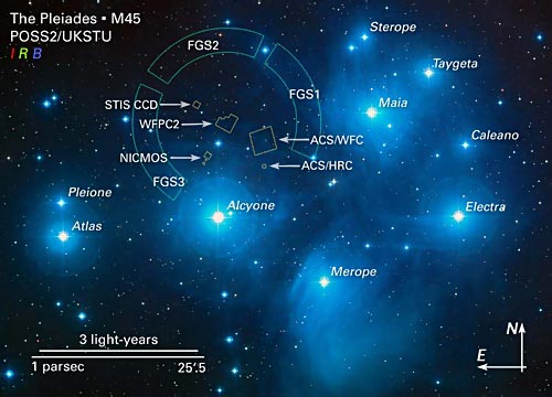 Карта Плеяд, розсіяного зоряного скупчення M45 Карта Плеяд, розсіяного зоряного скупчення M45