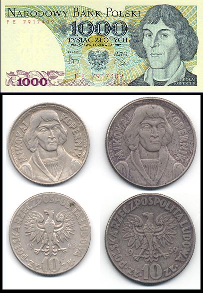 Nicolaus Copernicus Миколай Коперник на банкнотах та монетах Польщі
